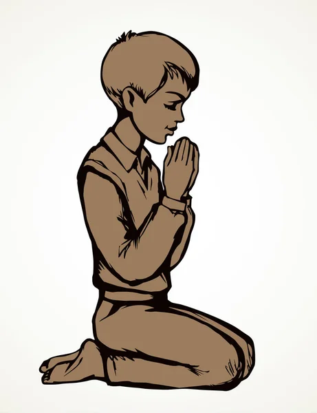 Little boy is praying. Vector drawing — Stock Vector