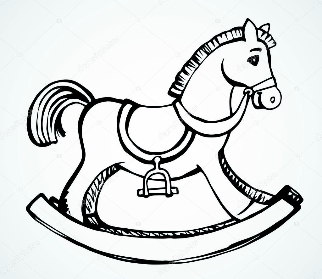Line cute craft decorative saddle seat swing object on light backdrop. Outline black ink hand drawn flat pictogram emblem design in modern art doodle print style pen on paper text space. Closeup view