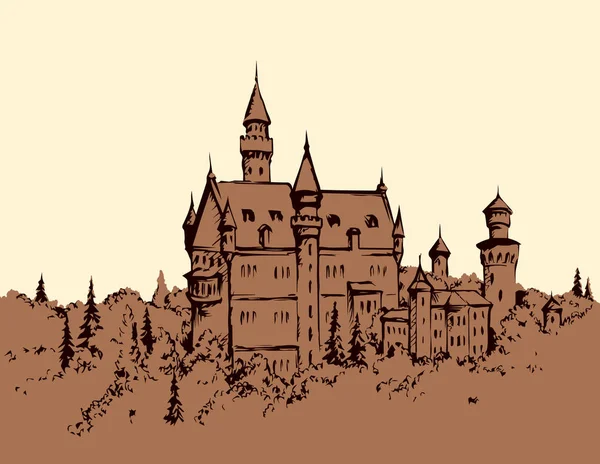 Famoso castillo alemán. Dibujo vectorial — Vector de stock