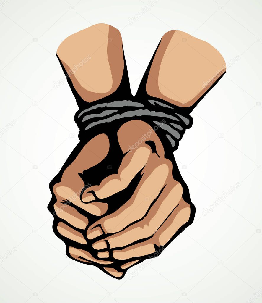 Roped bound hands. Vector drawing 