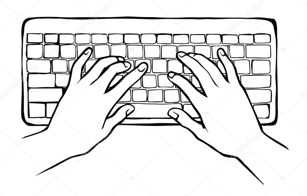 Hands on the keyboard. Vector drawing