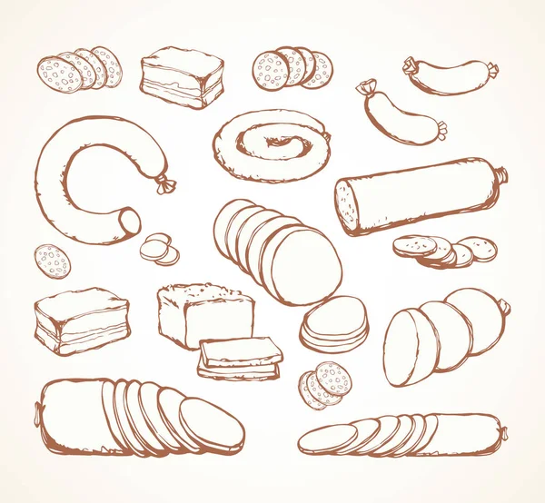 Vleesproductie. Vector tekenobjecten — Stockvector