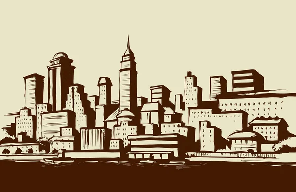 Embankment de la ciudad moderna. Dibujo vectorial — Archivo Imágenes Vectoriales