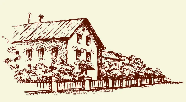 Cozy rural house. Vector sketch — Stock Vector