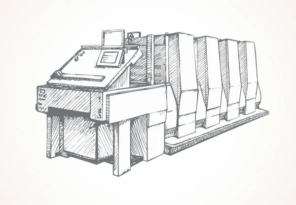 Moderna tryckpress. Vector skiss — Stock vektor