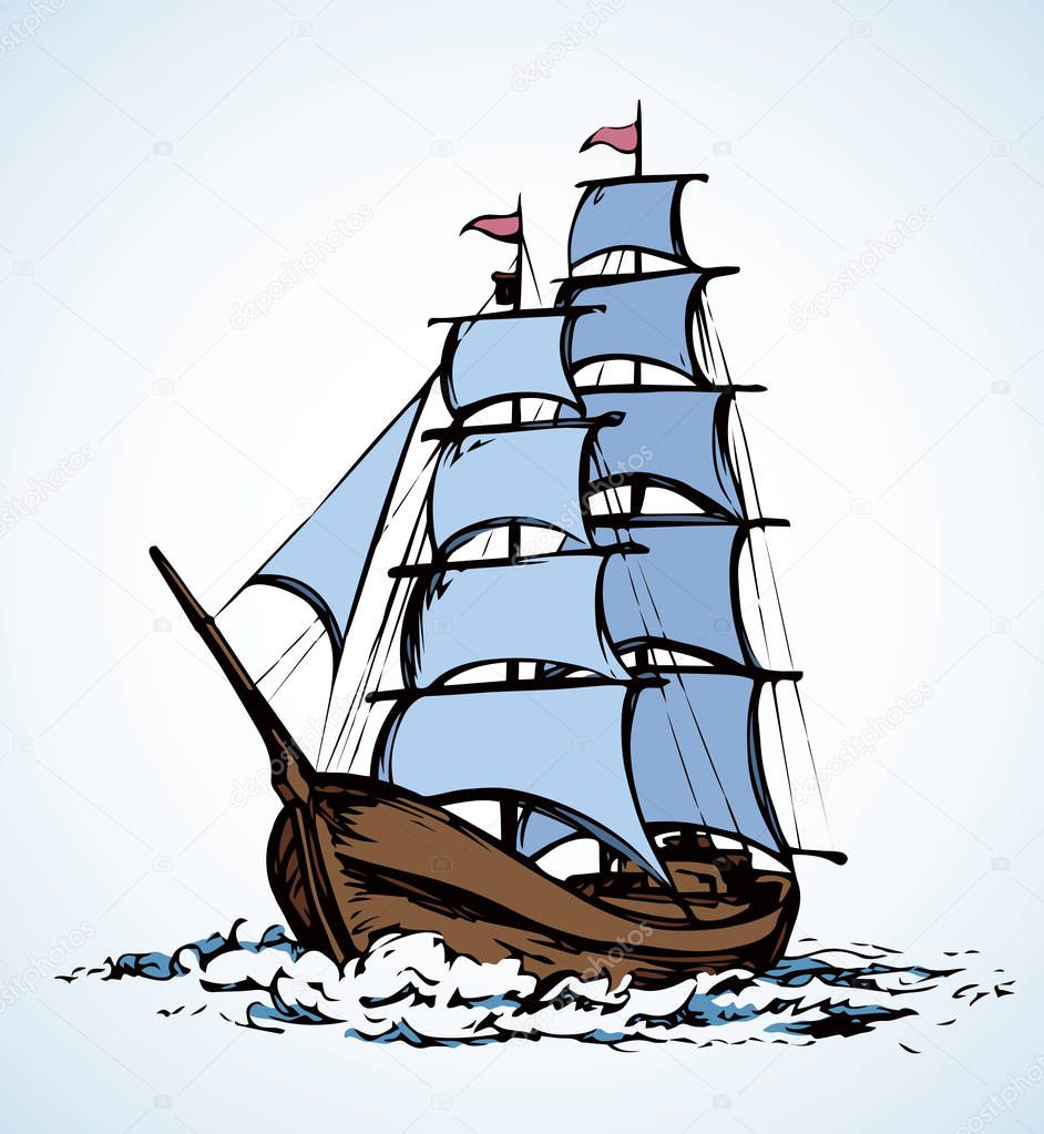 Sailing vessel. Vector drawing