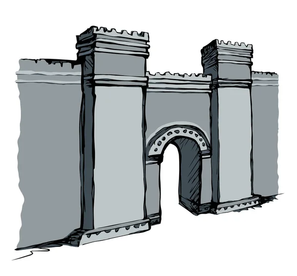 Puerta babilónica. Vector dibujo escena — Vector de stock