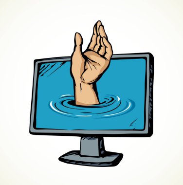 Bilgisayar virüsü. Ekranın elinden. Vektör çizim