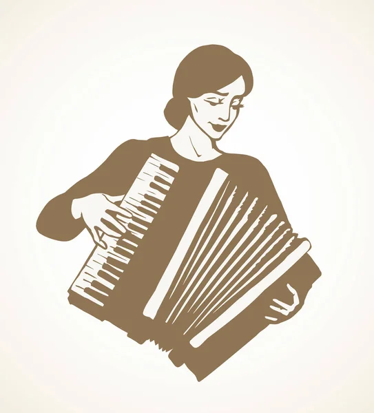 Bayan akordeon çalıyor. Vektör çizim — Stok Vektör