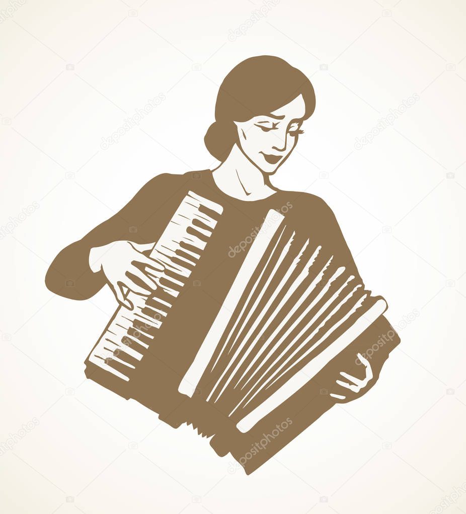 Lady plays the accordion. Vector drawing