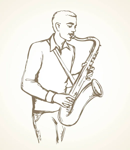 Un hombre toca el saxofón. Dibujo vectorial — Archivo Imágenes Vectoriales