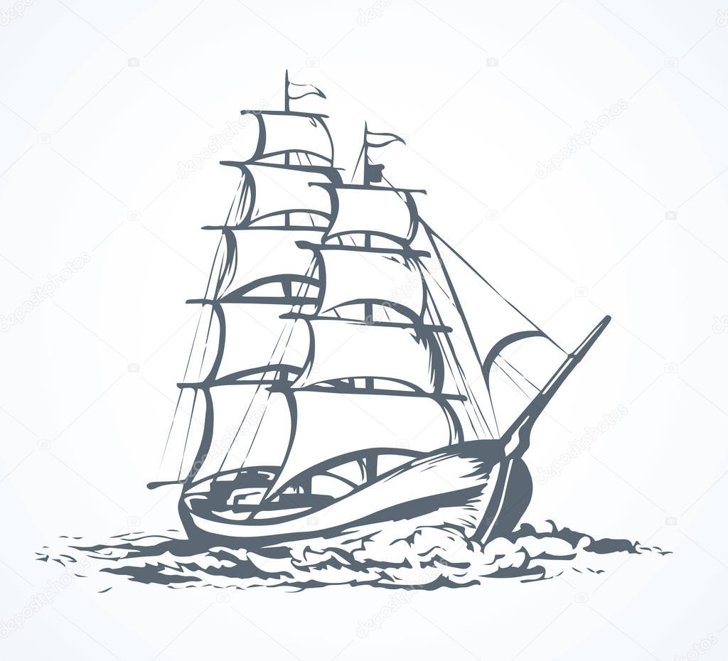 Sailing vessel. Vector drawing