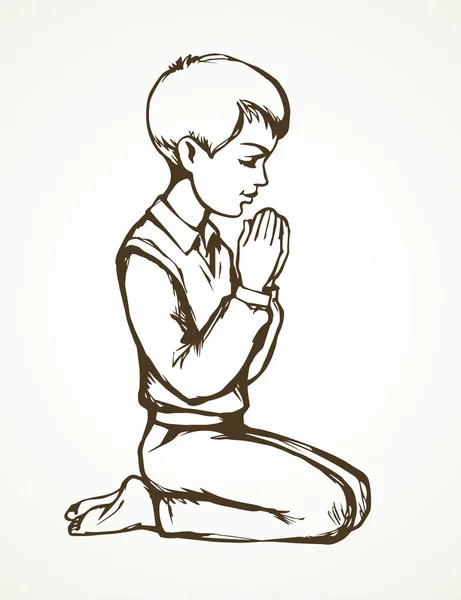 Little boy is praying. Vector drawing — Stock Vector