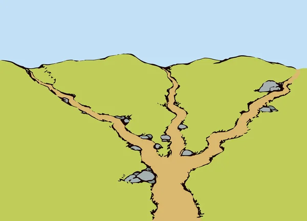 A estrada diverge em direções diferentes. Desenho vetorial — Vetor de Stock