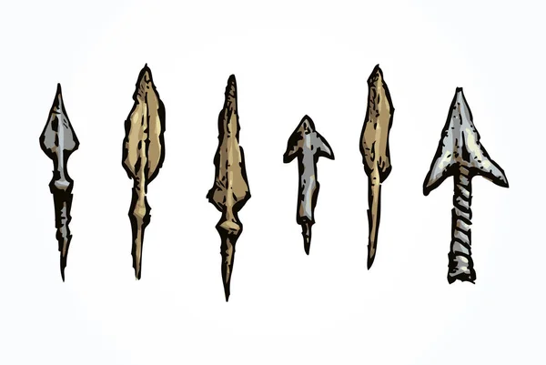 Arrowheads. Vector in engraving style — Stock Vector