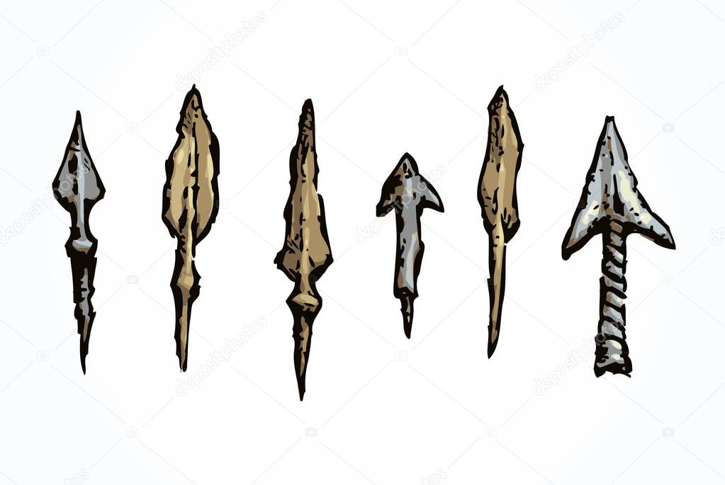 Arrowheads. Vector in engraving style