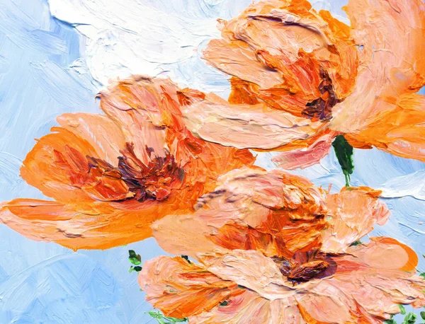 Parlak modern gouache pembe boya pastel eskiz desenli görünüm. Canlı turuncu renkli el, akrilik botanik tomurcuk kök otu çizmiş. Retro yaratıcı beyaz kağıt branda fırça tebrik kartı tarzı taze mavi gökyüzü sahnesi