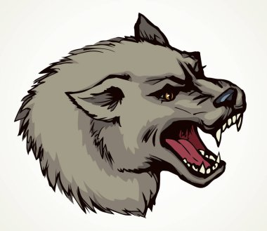 Güçlü, büyük, kötü, ürkütücü, gri, kutup katili göz beyaz mesaj alanı. Çizgi siyah mürekkep, hayvanat bahçesindeki öfke, korku, logo, piktogram, simge, simge tasarımı, retro sanat baskısı tarzında. Vintage görünümünü kapat