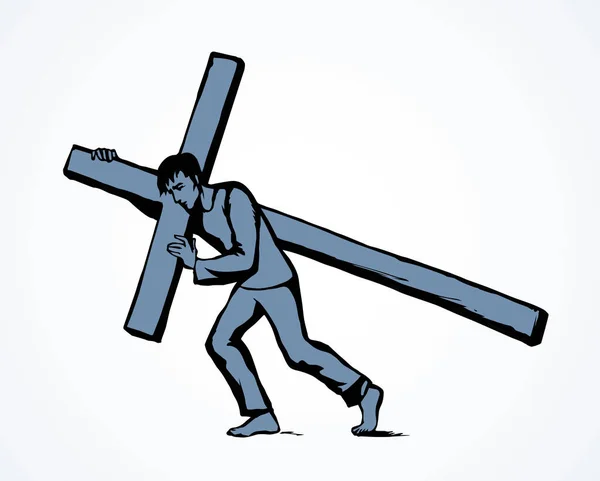 Antique Biblical Lord Savior Crucif Suffer Road Logo White Sky — Stock Vector