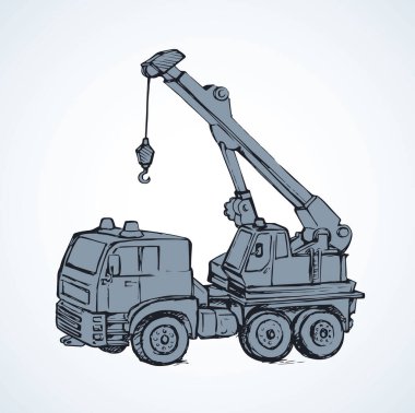 Beyaz gökyüzü zemininde büyük uzun flok yelkenli vinç taşıyıcısı. El yazması siyah mürekkep çizimi logo piktogram amblemi resim eskitilmiş karikatür tarzı kalemle metin alanı üzerine çizilmiş