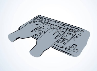 LCD Macbook tuş takımı beyaz masa arkaplanında. Siyah çizgi çizilmiş netbook. Sosyal Veri Anahtarı simgesi çizimi modern sanat karalama tarzında metin için ped boşluğunda. Üst görünümün üzerindeki avuç içi baskısını kapat