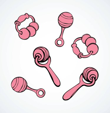 Bebekçe diş çıkartan, gürültülü, açık beyaz arka planda gürültülü bir tıkırtı. Serbest çizgi pembe mürekkep çizili sevinç çıkarıcı logo pictogram amblemi sanat retro çizim karalama tarzı metin alanı