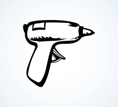 Ev inşaatı işini, beyaz kağıt boşluğundaki kablo nesnesini metin için yapıştır. Çizgi siyahı modern sanat karalama tarzında ısı tutkalı çatal bıçak logosu işareti oluşturur. Yakın görünüm