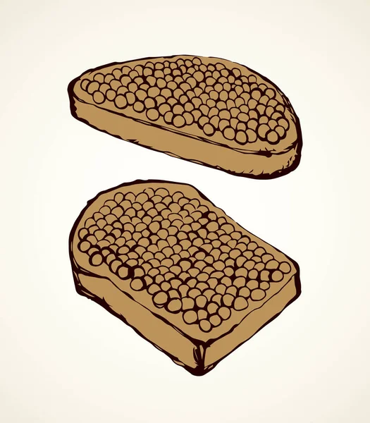 Lekkere Dikke Beluga Paait Ikura Gesneden Roggebrood Achtergrond Lijn Zwarte — Stockvector