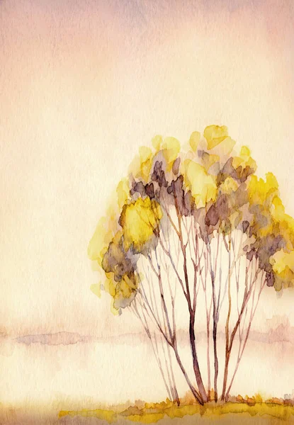 Bright Hand Drawn Watercolour Artist Sketch Fresh Air Sundown Scene — Stock Photo, Image