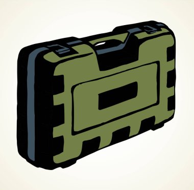 Kullanışlı ev yapımı diy bit set vitrin mandalı tenekesi beyaz üzerine çizilmiş. Modern karikatür grafik vektör çizgisi işçi bandı nesne kabı. Parlak yeşil el çizilmiş anahtar alet çantası göğüs logosu simge taslak sanatı