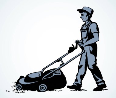 Metin için beyaz gökyüzü boşluğundaki tırpanı kullan. Serbest hat siyah el çizilmiş el emeği fabrika çimenliği ev işleri makine logosu pictogram işaret simgesi modern klip sanat karalama tarzı