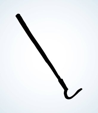 Evi kapatın. Beyaz kâğıt üzerinde yosun çatalını karıştırmaya devam edin. Çizgi el sıcak karbon sümüklü kir kömür çapası bölme odun kürek logo piktogram amblem çizim sanat karikatür tarzı