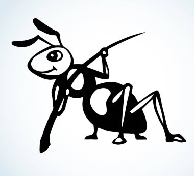 Büyük koyu arachnid köknar köknar ağacı karınca yuvası el çizimi gülümseme amblemi tasarımı. Doodle retro sanat çocuk çizgi roman tarzı detay görünümünü kaybeder küçük kağıt metin arkaplanı