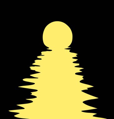 Okyanus sabah görüşünü çember yapın derin deniz suyu beyaz metin arkaplanı. Çizgi siyah el, akşam gölünde ışıldayan ışın huzmesi çizilmiş. Eski kemer kapısının logo simgesi tasarımı. Klasik mistik sanat karalaması.