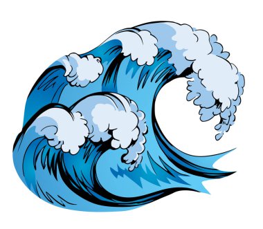 Yaz eğrisi girdap mavisi akış elementi manzarası. Açık gri gökyüzü metin arkaplanı. Parlak teal cyan renk el çizilmiş eski ölüm kazası sahne amblemi amblemi yok et işaret retro çizgi roman tarzı tasarım