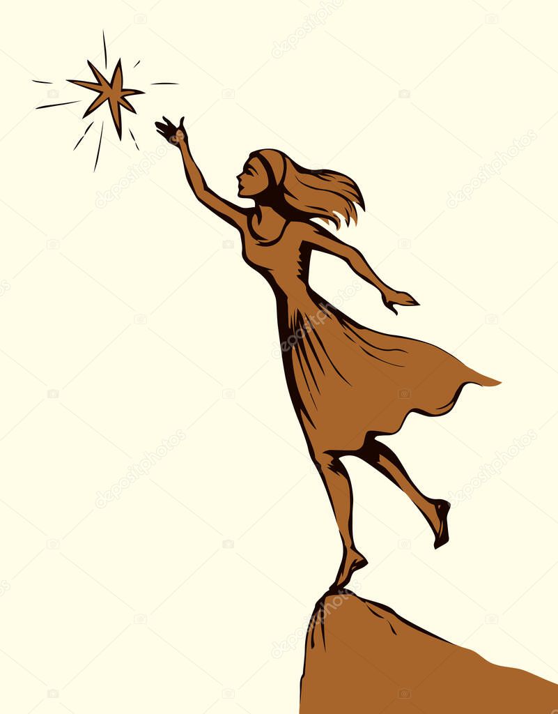 Young female kid girl art student love high. Outline black ink pen drawn skill lady fortune luck gift purpose way logo design modern artist doodle line arm child style view light white paper text space