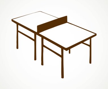 Arka planda beyaz bir masa tenisi resmi var. Koyu mürekkep, eğlenceli tenis logotype amblemi çizdi. Resim retro çizim biçimi. Kağıt üzerinde metin alanı üzerine baskı biçimi.