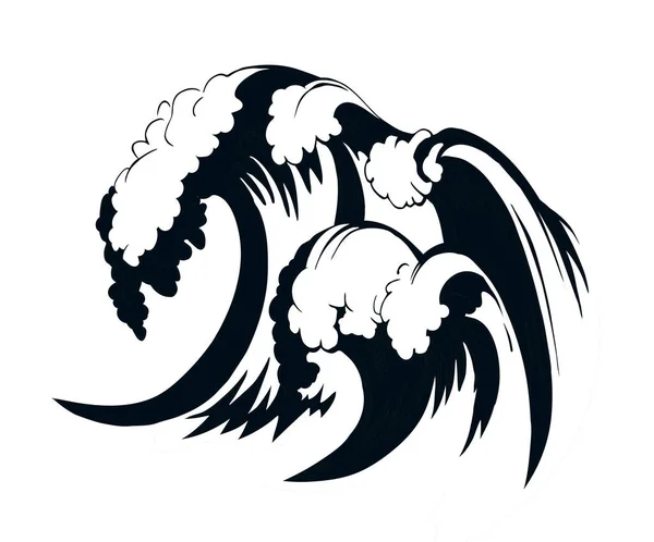 Una Gran Ola Dibujo Tsunami Vectorial — Vector de stock