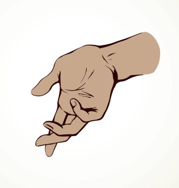 Beyaz arka planda, el genişliği kadar olan bir kol. Freehand ana hatları siyah mürekkep çizilmiş logo pictogram amblemi eskimiş sanat karikatür tarzı kalemle metin için kağıt boşluğuna çizilmiş. Yakın kenar görünümü