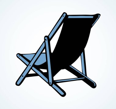 Chezlong kalası beyaz okyanus arka planında mesaj için duruyor. Parlak turuncu renkli el çizilmiş tropik gezi deniz kenarı bankı logosu resim amblemi işareti sanat retro doodle tarzı