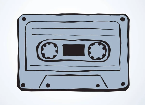 白を基調とした高齢者のカセットデザイン フリーハンドのアウトライン90年代のポップ オーディオカセット オブジェクトのロゴ ピクトグラム バッジ スケッチを テキスト用の紙空間に岩のドア スタイルで描いたブラック インク — ストックベクタ