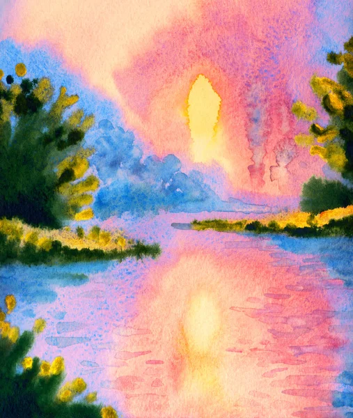 Watercolour Paint Sketch Silence Haze Scene Wet Paper Backdrop Card — Stock Photo, Image