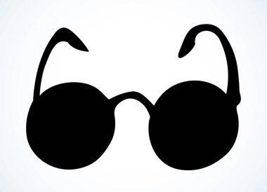 Yakın çekim erkek hippi cam mercek oküler modeli. Serbest doğrusal çizilmiş düz düz adam saati metal obje amblemi piktogram tasarımı giyer. Retro sanat karalama çizgi film biçimi beyaz metin alanı