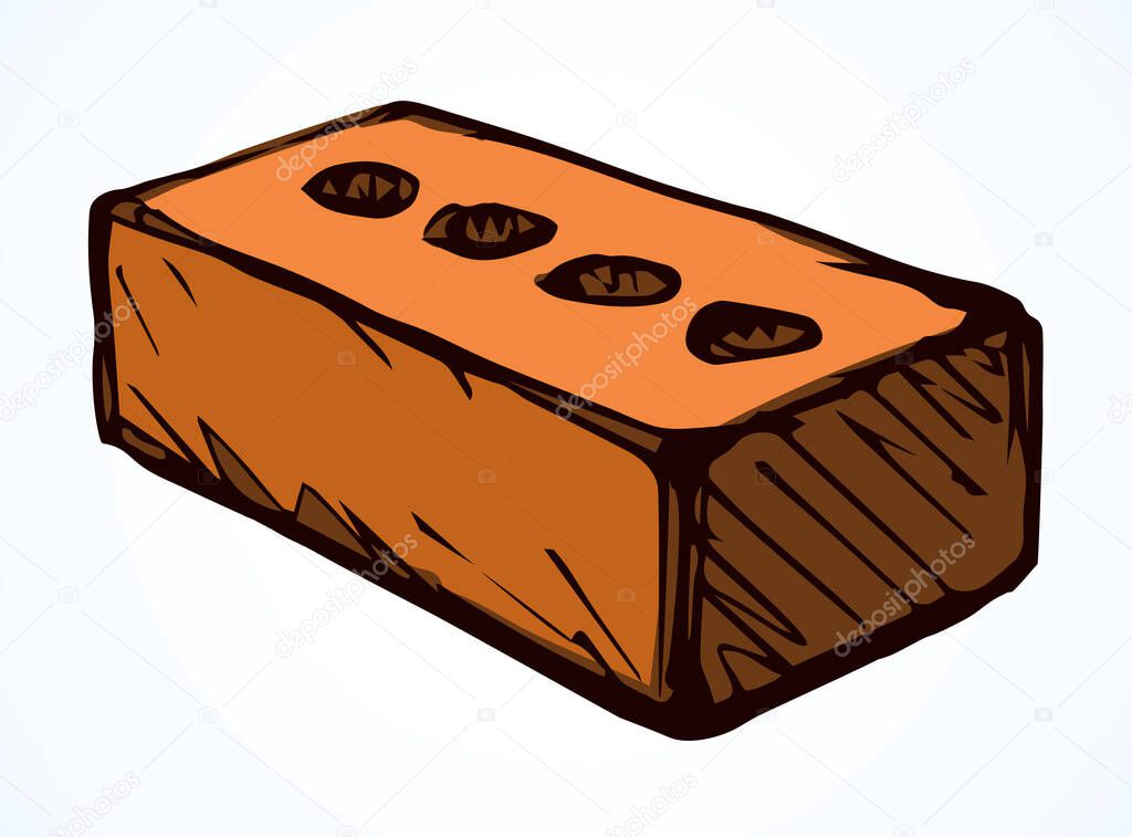 New cute single house brown airbrick diy. Freehand doodle black linear ink pen hand drawn design concept object emblem in art scribble engrave print style. Closeup view light paper text space backdrop