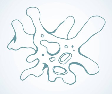 Soyut kaos küçük protist elementi şekillendirir. Çizgi siyah el çizilmiş su doğası tıp fakültesi çalışma ikonu sembolü resim çizimi. Çizgi film tasarımı. Yakın makro görünüm