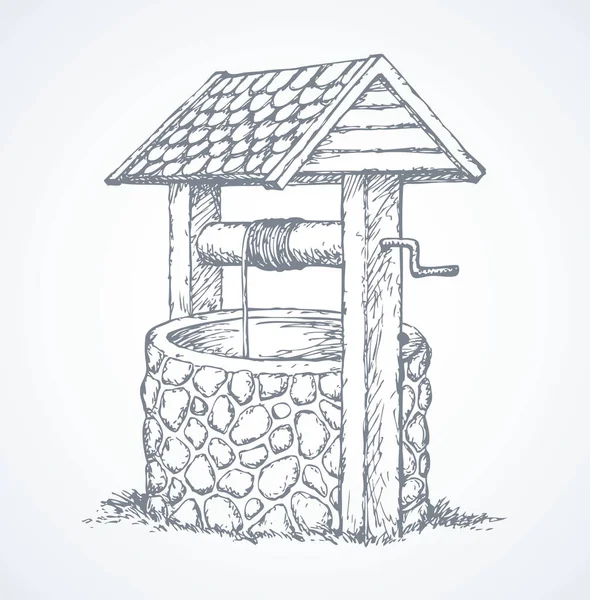 Vintage Σκουριασμένη Πέτρα Καλά Καλυμμένο Κεραμίδι Στέγη Στο Πράσινο Αυλή — Διανυσματικό Αρχείο