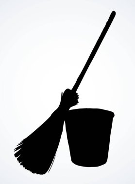 Beyaz oda metin uzayındaki çöp yumağı nesnesini temizleyin. Siyah el çizimi, sağlık sıvısı temizleyici bez küvet kovası logosu. Retro çizgi çizgi film sanatı görünüm çöp kutusunu kapatın