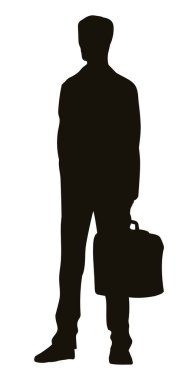 Yetişkin işi diplomat servisi üyesi takım elbiseli adam Avatar amblem konsepti. Siyah mürekkep kalem el çizimi basit düz yönetim çantası ağı ui web tasarımı retro sanat doodle tarzı beyaz kağıt metin alanı