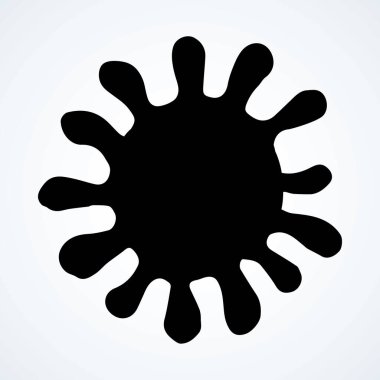 Benekli sarar mantar sendromu lekesi. Koyu siyah el, düz uzaylı logosu, modern sanat konsepti şekilli amblem tasarımı. Yakın çekim güneş görüşü beyaz metin alanı