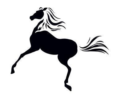 Muhteşem gururlu beyaz atlı at yarışı parkında akıllıca geri geri gidiyor. Freehand ana hatlarıyla siyah mürekkep kalem el çizilmiş Endülüs binicisi canavar logosu piktogram tasarımı. Sanat karalama retro kağıt çizgi film tarzı